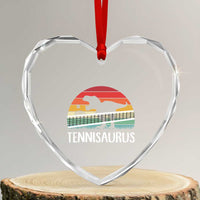 Funny Dinosaur Tennis Player Gift Heart Crystal Glass Ornament Tennisaurus - Wonder Print Shop