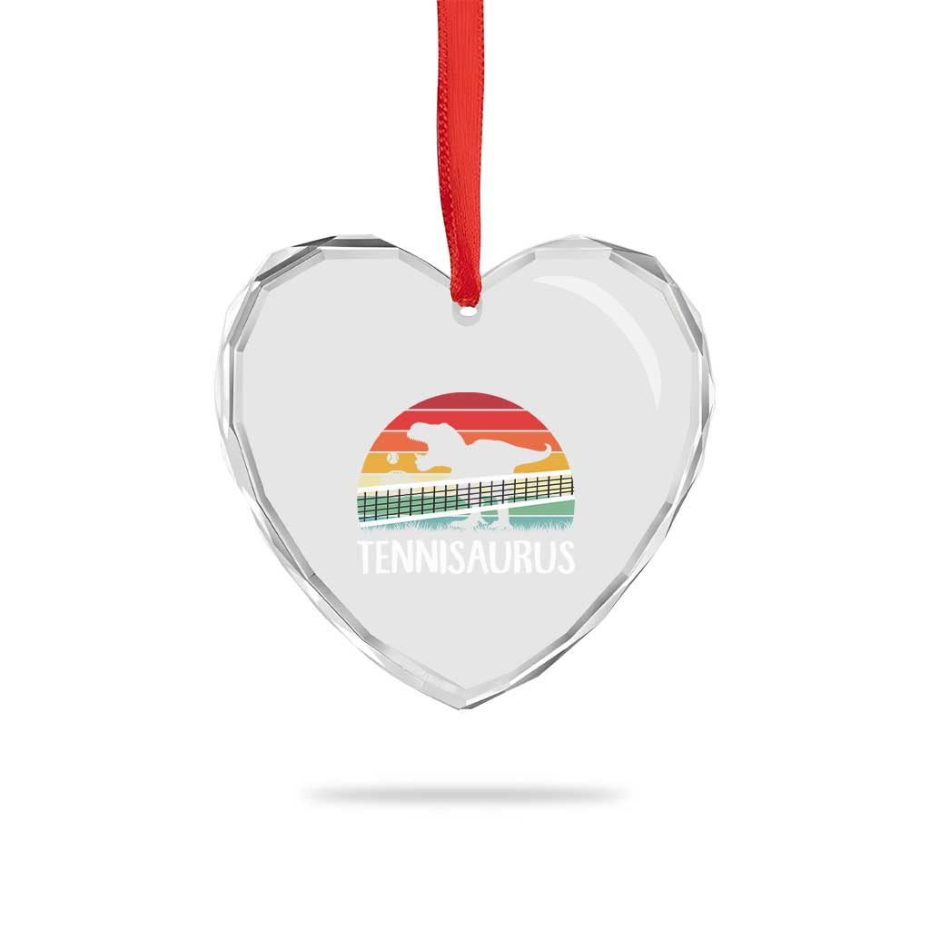 Funny Dinosaur Tennis Player Gift Heart Crystal Glass Ornament Tennisaurus - Wonder Print Shop