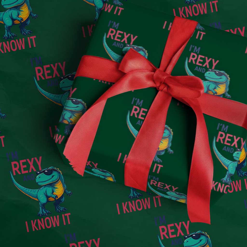 Funny Dinosaur Wrapping Paper Roll I Am Rexy And I Know It - Wonder Print Shop