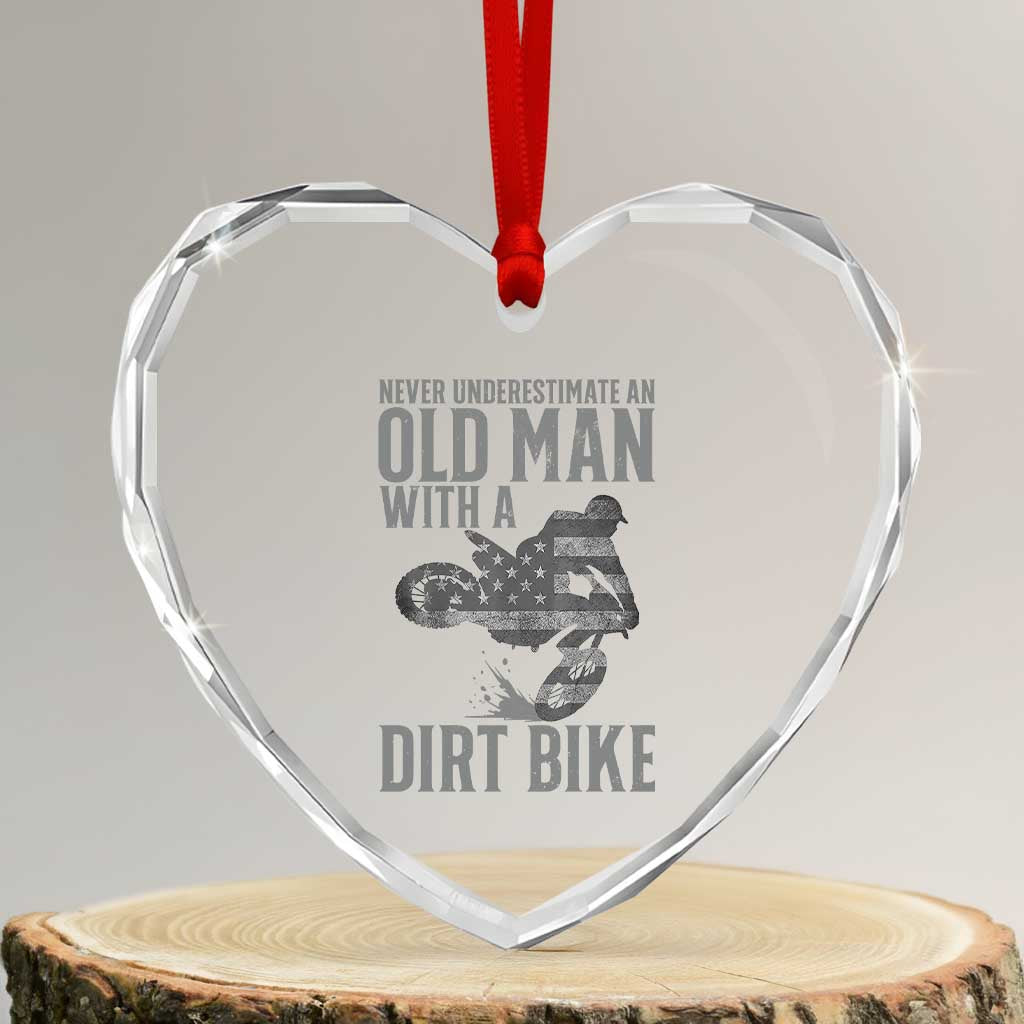 Funny Dirt Bike Motocross Heart Crystal Glass Ornament Never Underestimate An Old Man With A Dirt Bike Motocross - Wonder Print Shop
