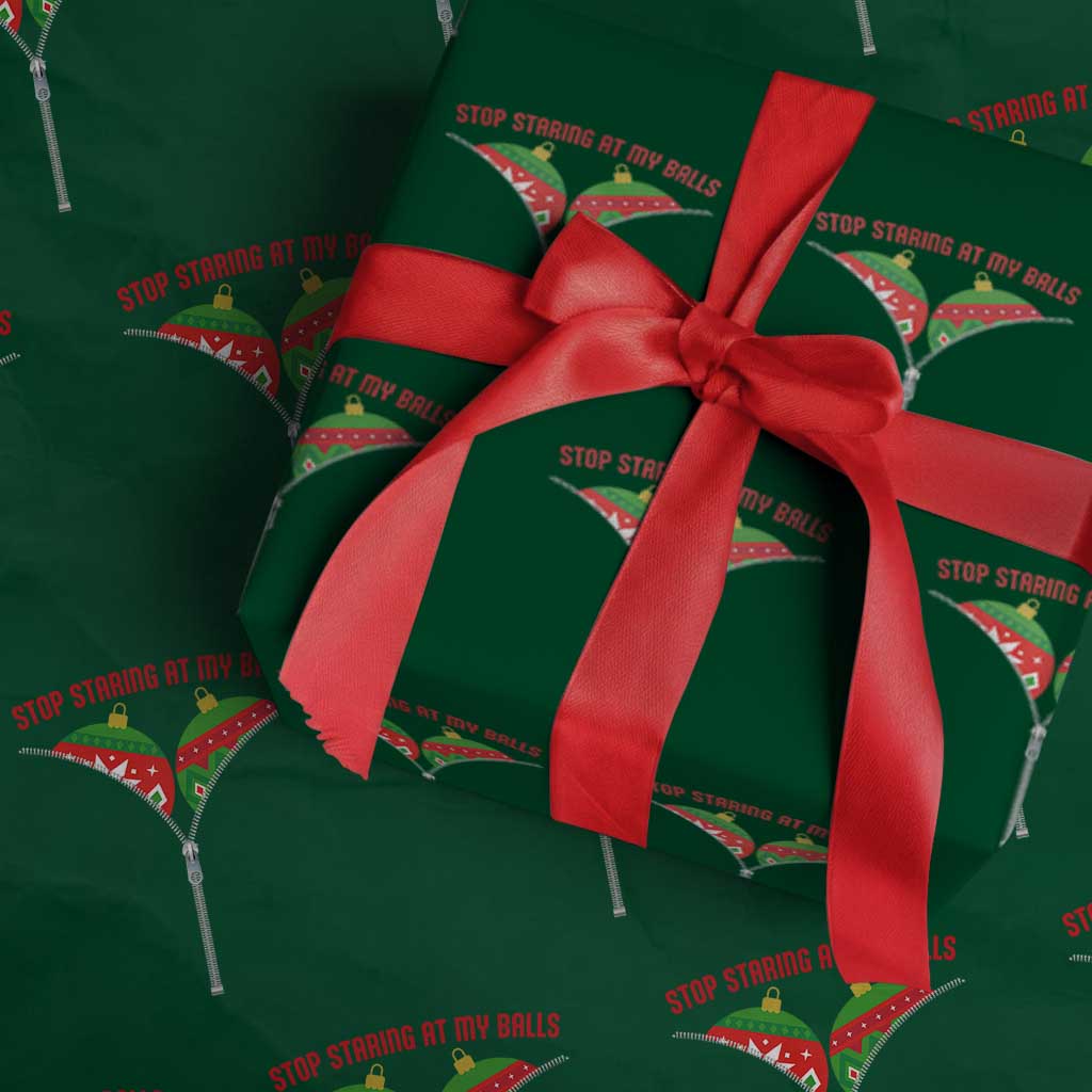 Funny Dirty Christmas Wrapping Paper Roll Stop Staring At My Balls - Wonder Print Shop