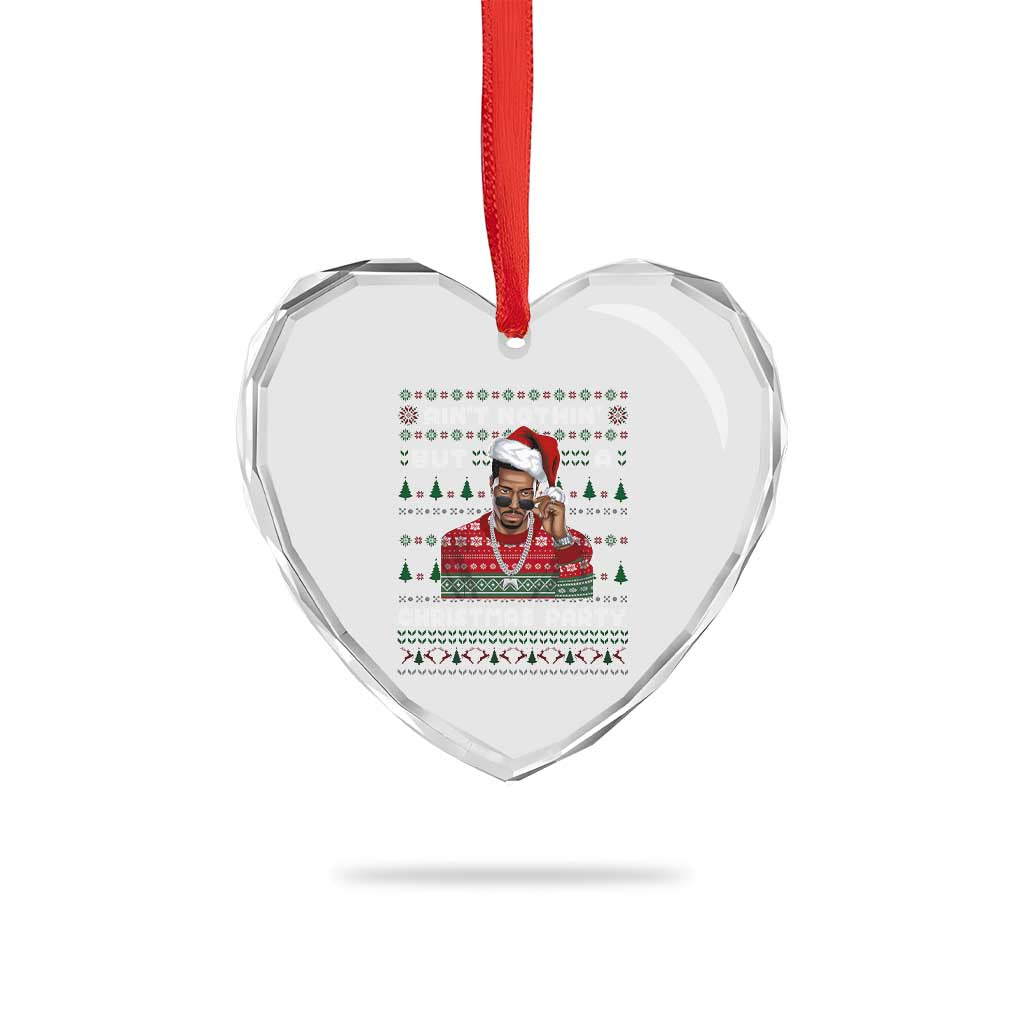 Funny Dirty Santa Diddy Christmas Heart Crystal Glass Ornament Ain't Nothin' But A Christmas Party Santa - Wonder Print Shop
