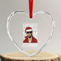 Funny Dirty Santa Diddy Merry Fitmas Heart Crystal Glass Ornament - Wonder Print Shop