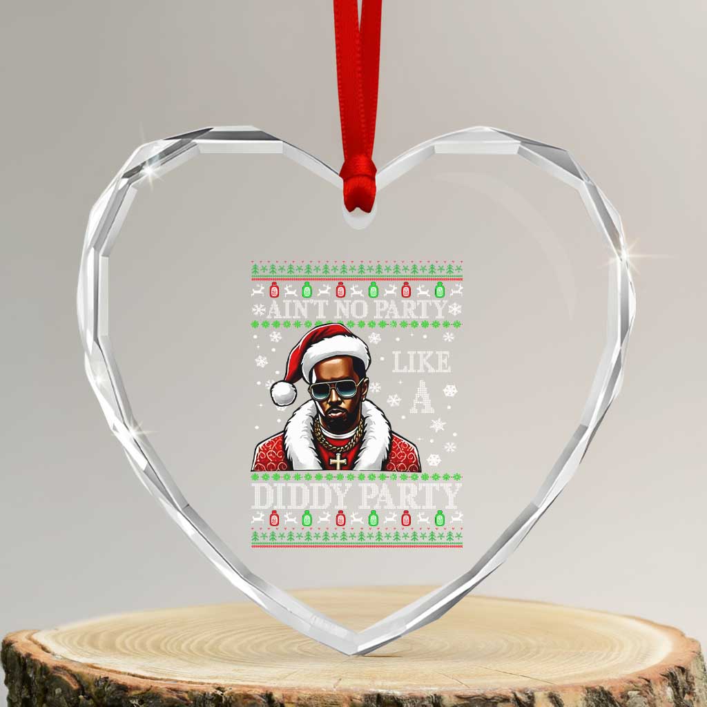 Funny Dirty Santa Diddy Xmas Heart Crystal Glass Ornament Ain't No Party Like A Diddy Party - Wonder Print Shop