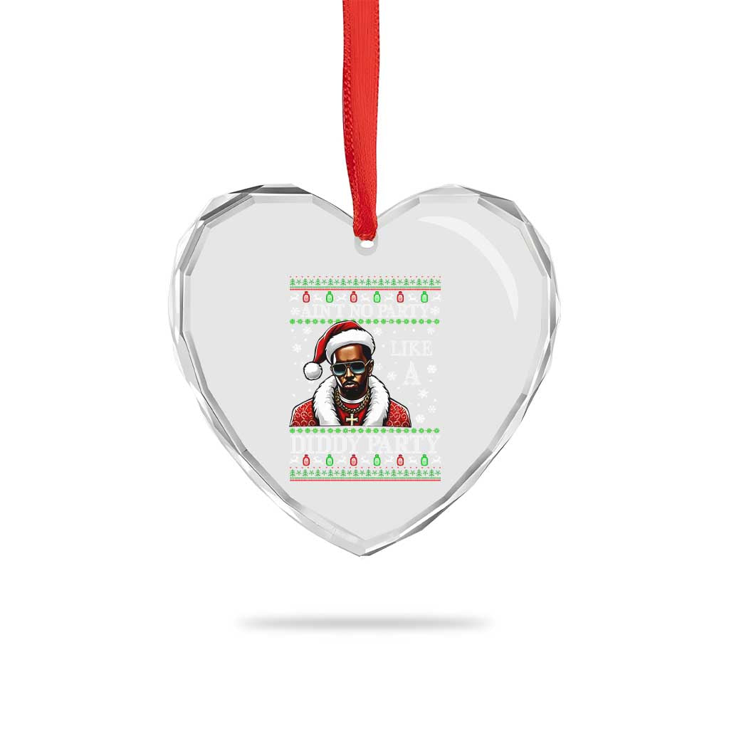 Funny Dirty Santa Diddy Xmas Heart Crystal Glass Ornament Ain't No Party Like A Diddy Party - Wonder Print Shop