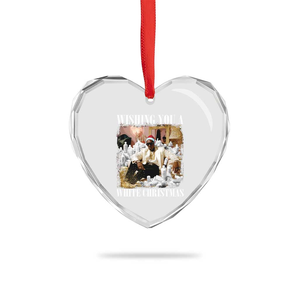 Funny Dirty Santa Diddy Xmas Heart Crystal Glass Ornament Wishing You A White Xmas Santa Hat - Wonder Print Shop