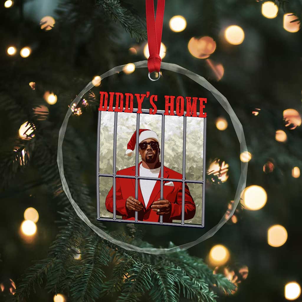 Funny Dirty Xmas Santa Diddy's Home Crystal Glass Ornament - Wonder Print Shop