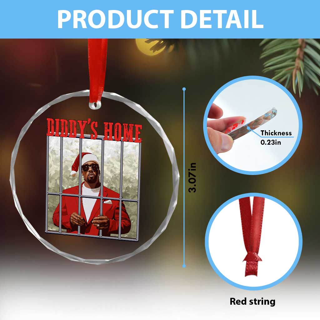 Funny Dirty Xmas Santa Diddy's Home Crystal Glass Ornament - Wonder Print Shop