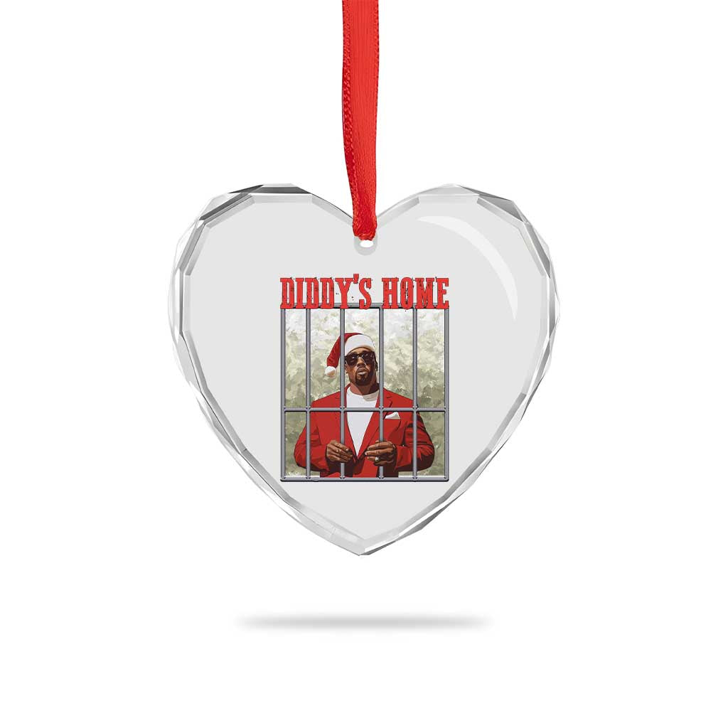 Funny Dirty Xmas Santa Diddy's Home Heart Crystal Glass Ornament - Wonder Print Shop