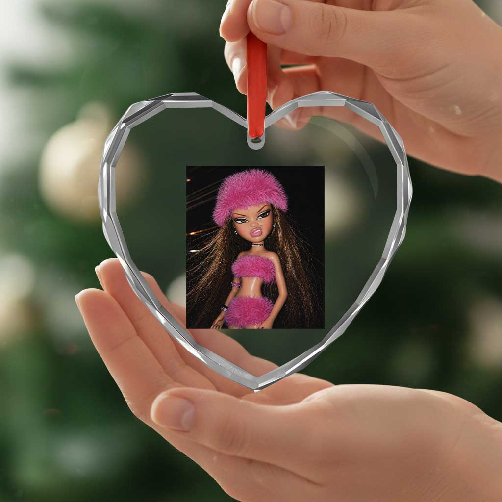 Funny Disgusting Doll Face Meme Heart Crystal Glass Ornament Expression Hilarious Sarcastic