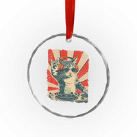 Funny DJ Cat with Headphones Retro Music Lover Crystal Glass Ornament
