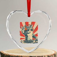 Funny DJ Cat with Headphones Retro Music Lover Heart Crystal Glass Ornament