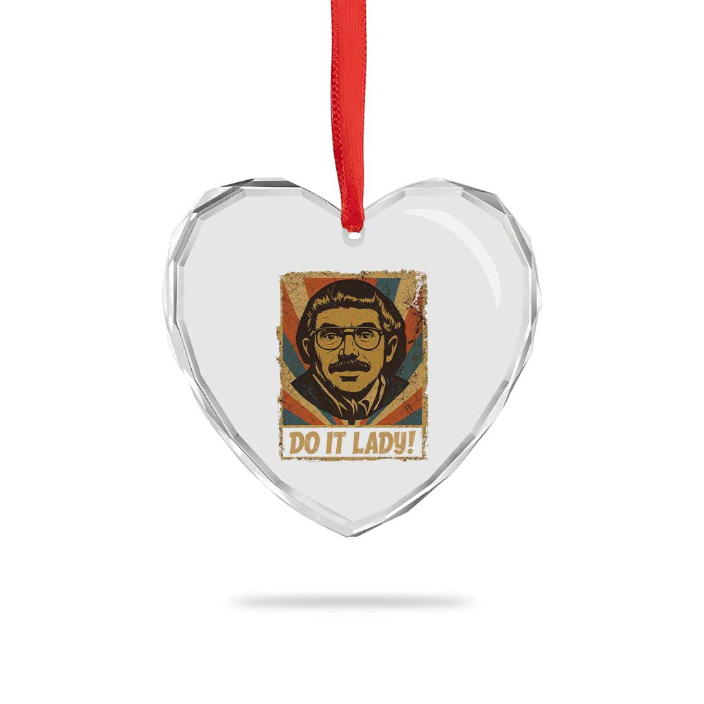 Funny Do It Lady Vintage Heart Crystal Glass Ornament Retro 70s Mustache Guy Meme Parody - Wonder Print Shop