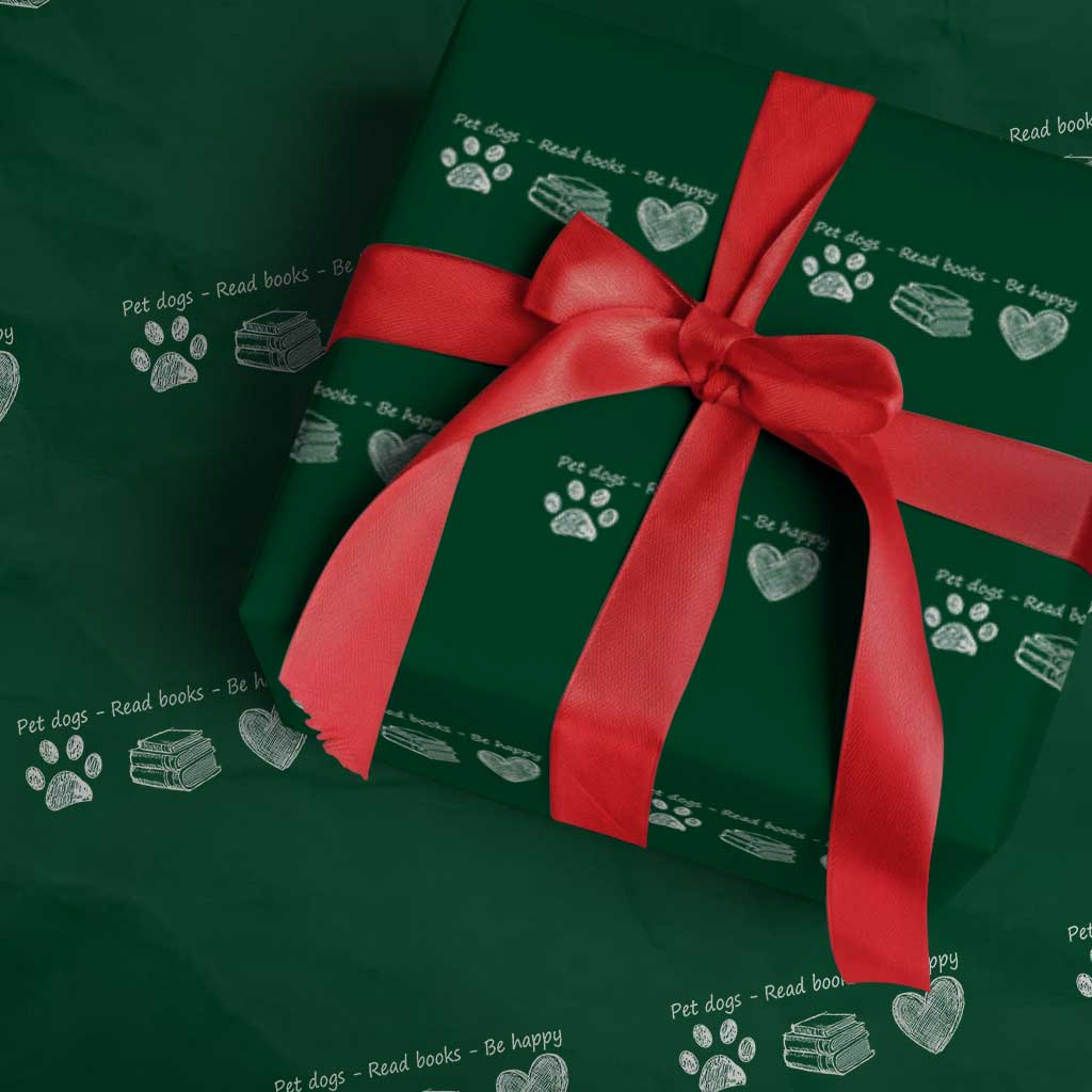 Funny Dog Book Lovers Wrapping Paper Roll Pet Dogs Read Books Be Happy
