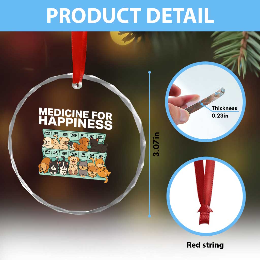 Funny Dog Lover Crystal Glass Ornament My Medicine For Happiness Called Cats Everyday - Wonder Print Shop