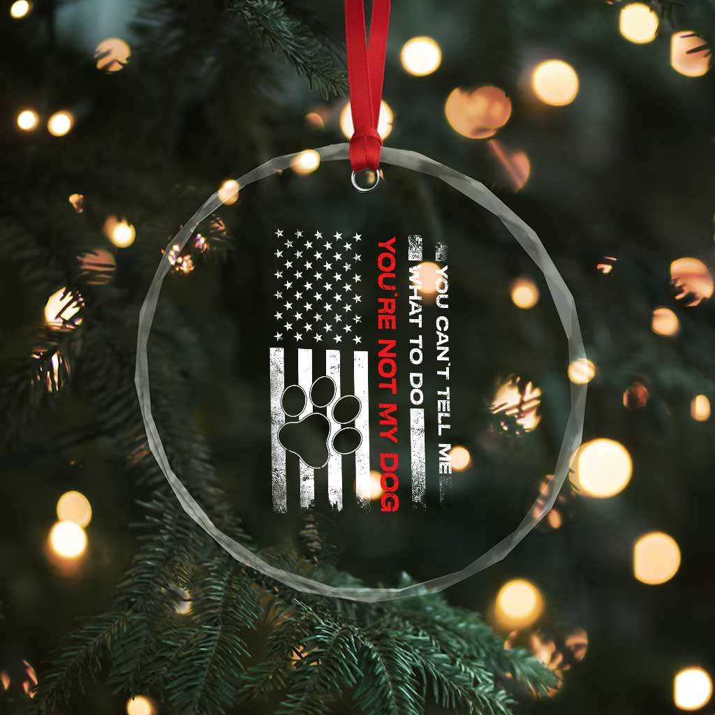 Funny Dog Lovers Crystal Glass Ornament You Cant Tell Me What To Do Youre Not My Dog USA Flag