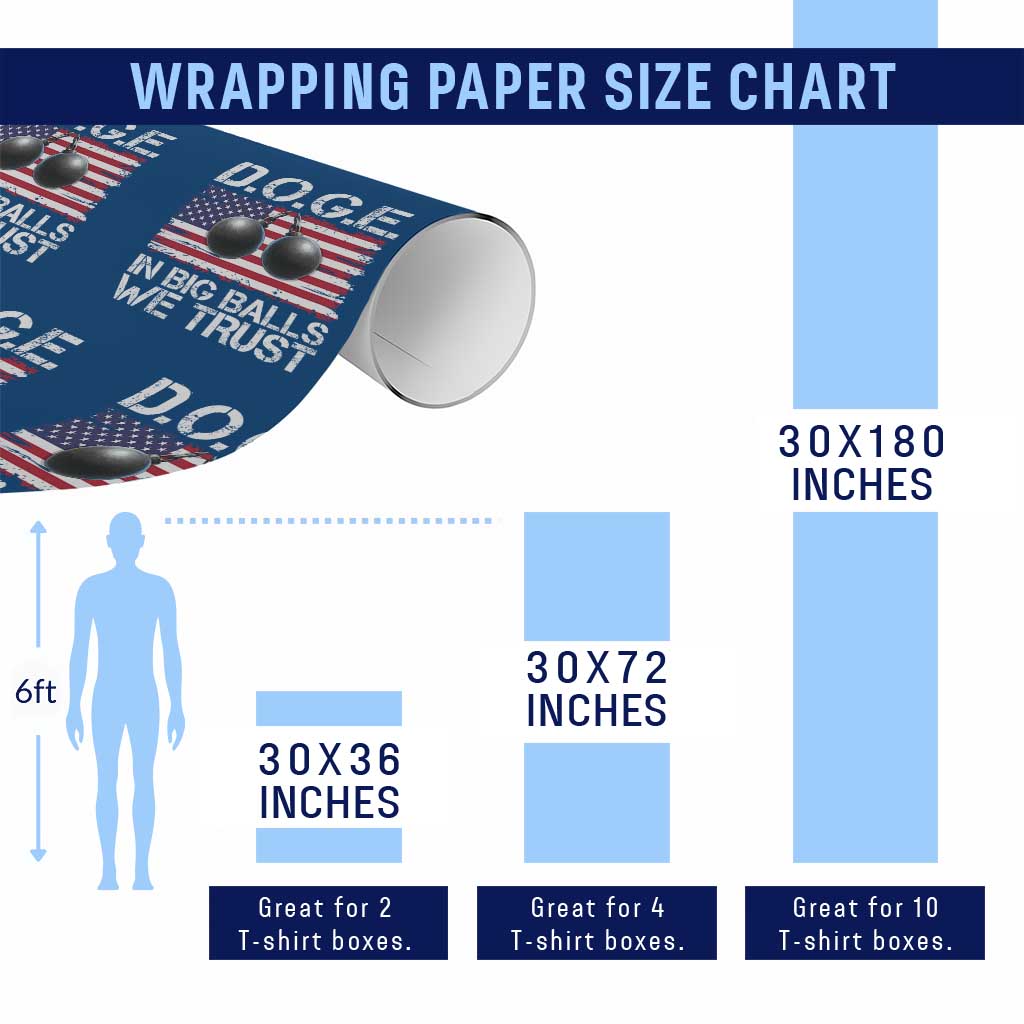 Funny D.O.G.E Patriotic 2025 Wrapping Paper Roll In Big Balls We Trust American Flag - Wonder Print Shop