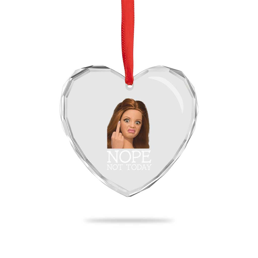 Funny Doll Face Disgusted Heart Crystal Glass Ornament Nope Not Today Meme