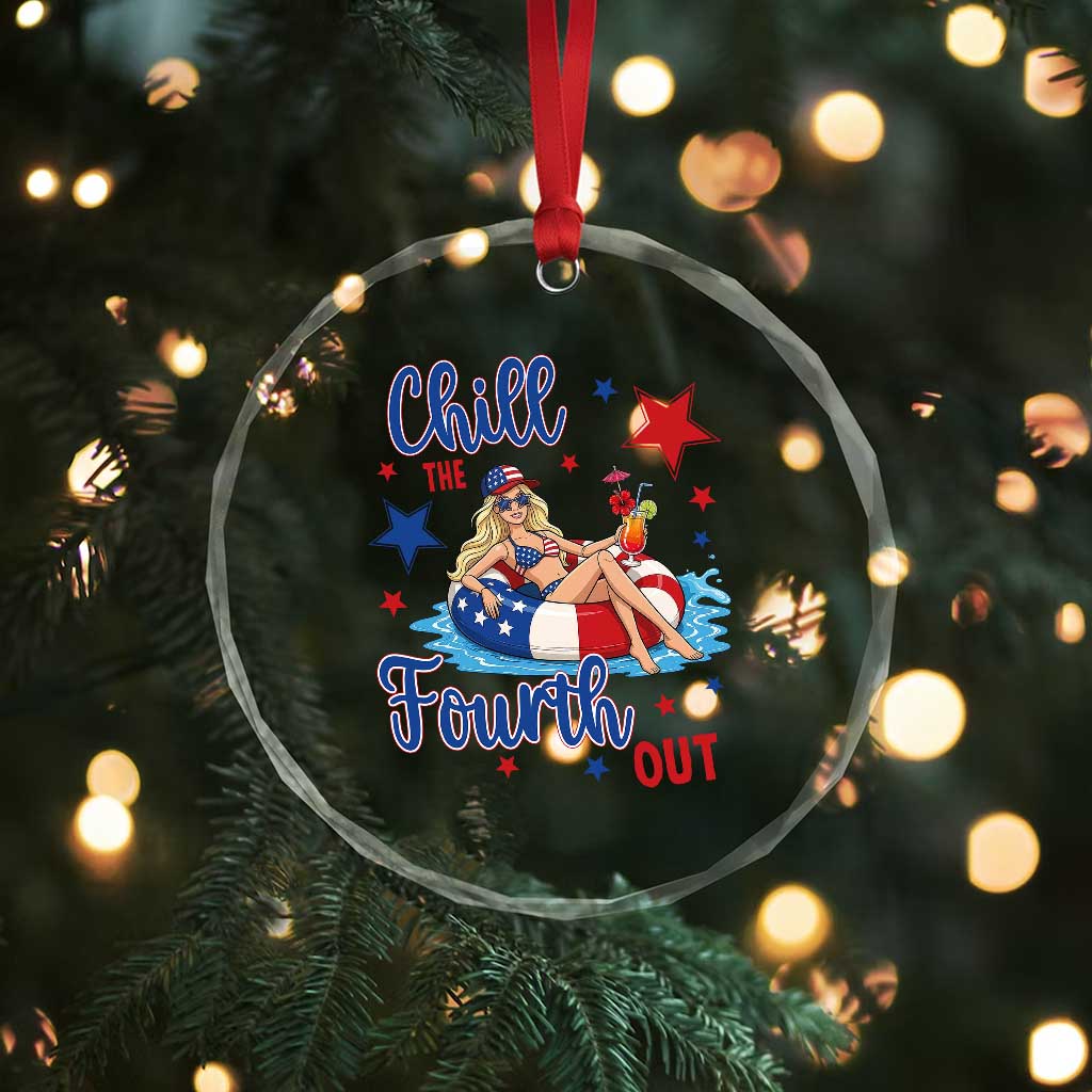 Funny Doll Face Meme 4th Of July Crystal Glass Ornament Chill The Fourth Out