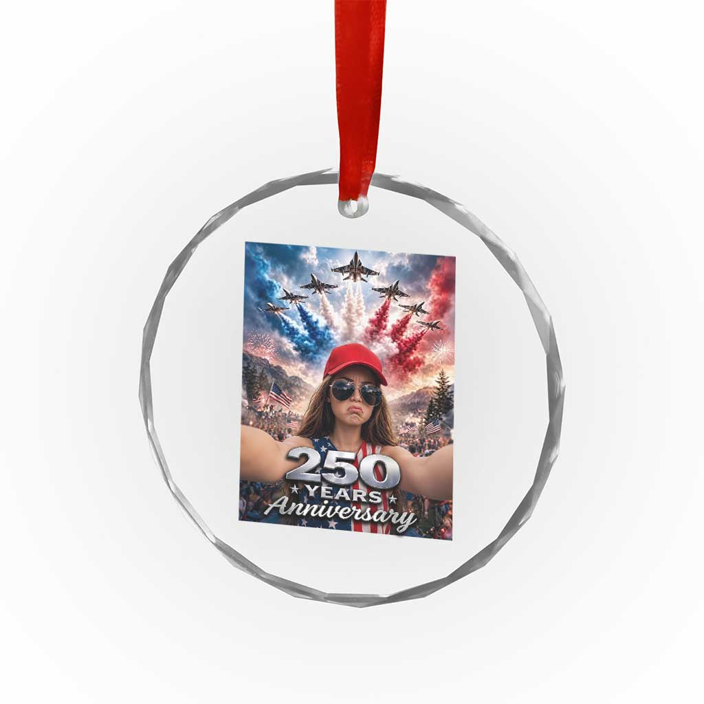 Funny Doll Face Meme 4th Of July Crystal Glass Ornament USA Freedom Jet Fighter Graphic