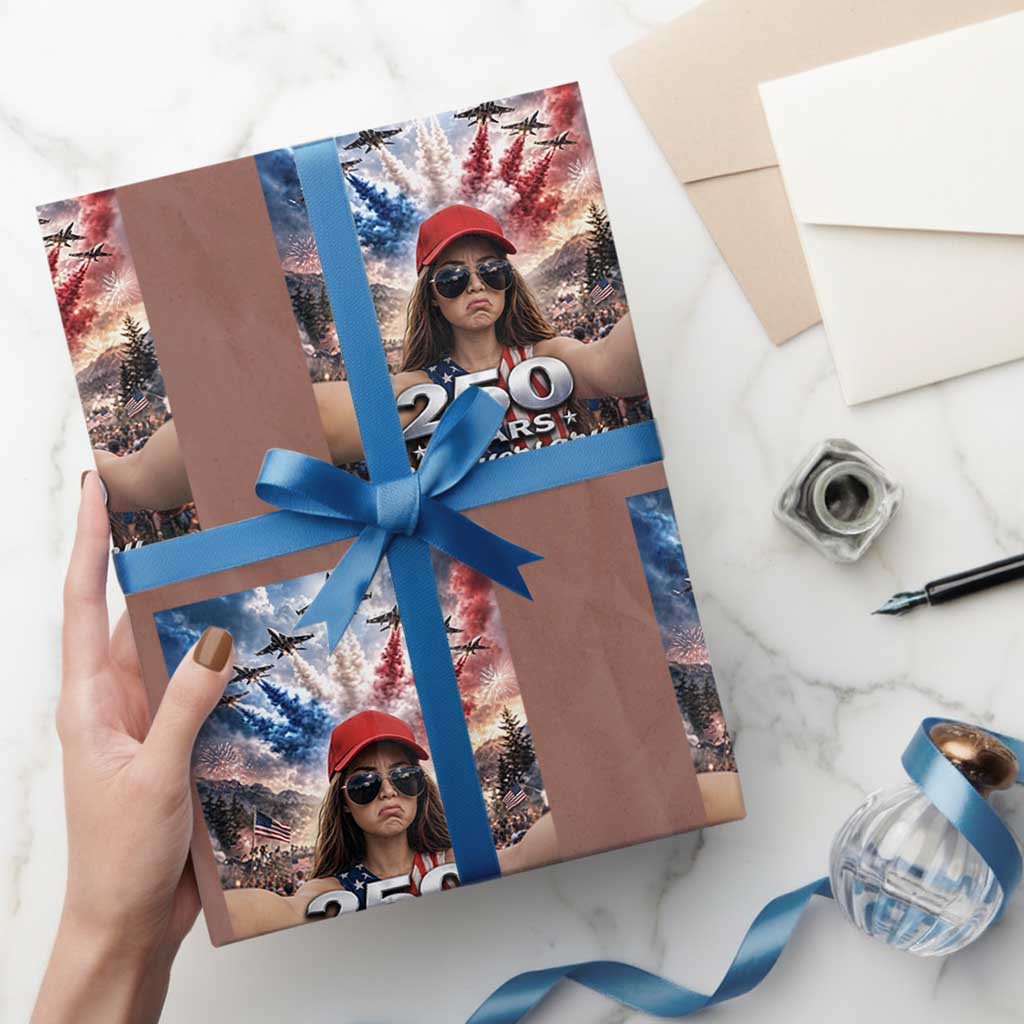 Funny Doll Face Meme 4th Of July Wrapping Paper Roll USA Freedom Jet Fighter Graphic