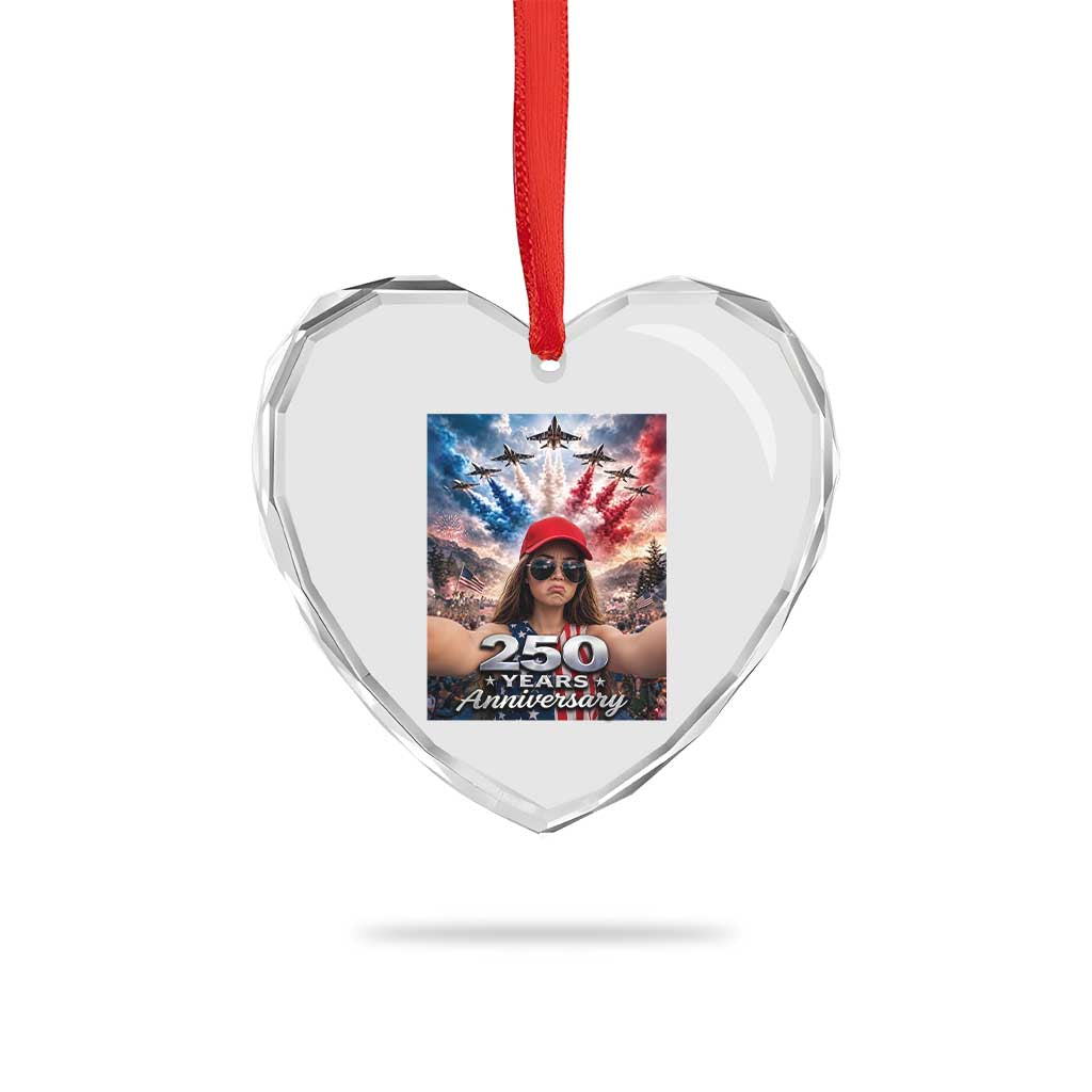 Funny Doll Face Meme 4th Of July Heart Crystal Glass Ornament USA Freedom Jet Fighter Graphic