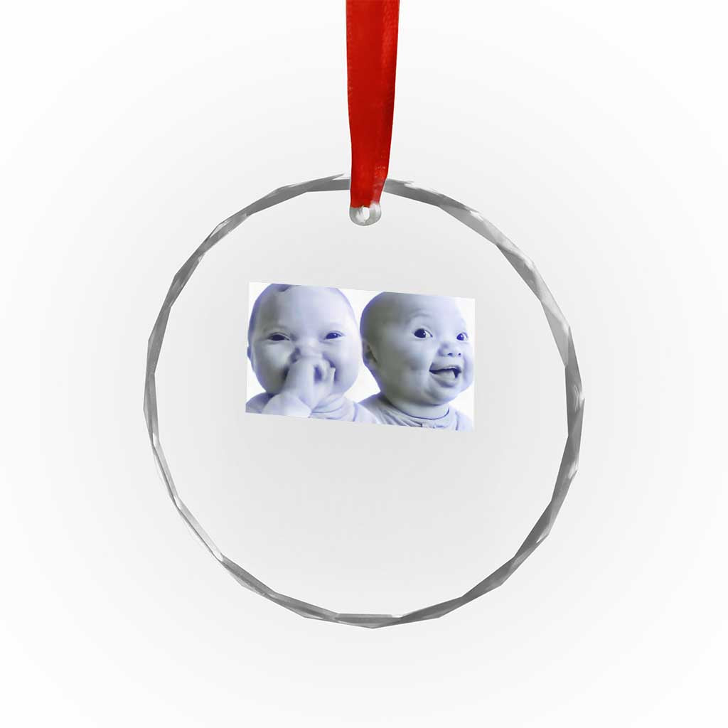 Funny Double Trouble Tuff Baby Meme Crystal Glass Ornament Viral AI Niche Baby Holding Laugh Duo Reaction - Wonder Print Shop