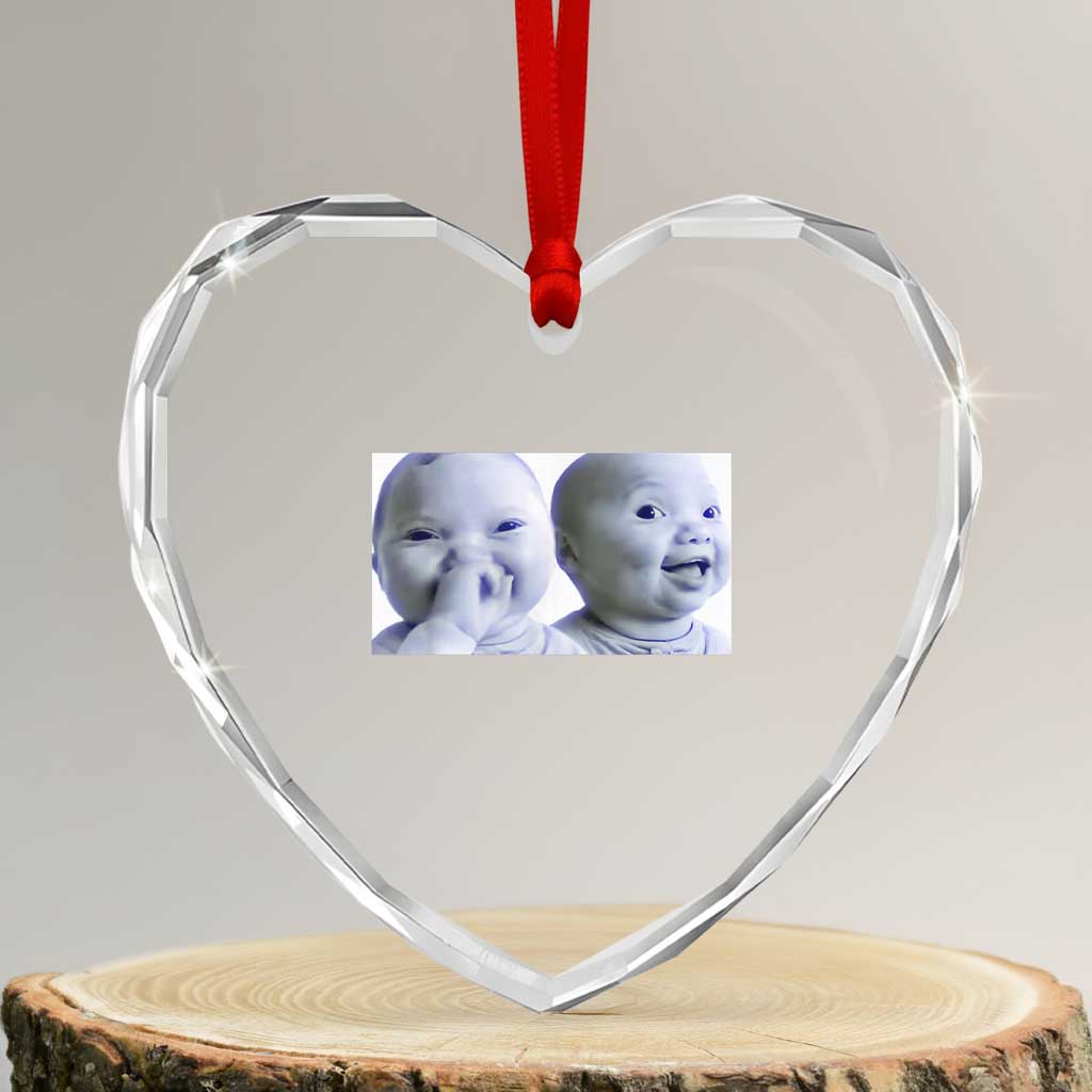 Funny Double Trouble Tuff Baby Meme Heart Crystal Glass Ornament Viral AI Niche Baby Holding Laugh Duo Reaction - Wonder Print Shop