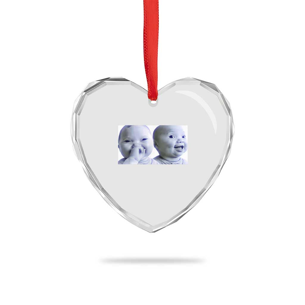 Funny Double Trouble Tuff Baby Meme Heart Crystal Glass Ornament Viral AI Niche Baby Holding Laugh Duo Reaction - Wonder Print Shop