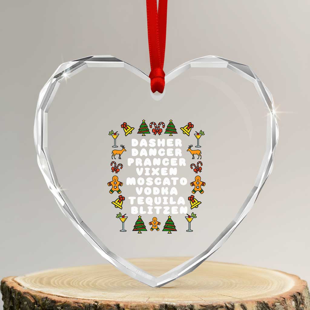 Funny Drinking Christmas Heart Crystal Glass Ornament Merry Christmas Dasher Dancer Prancer Vixen - Wonder Print Shop