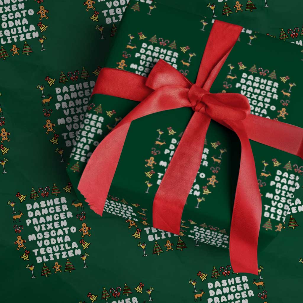 Funny Drinking Christmas Wrapping Paper Roll Merry Christmas Dasher Dancer Prancer Vixen - Wonder Print Shop