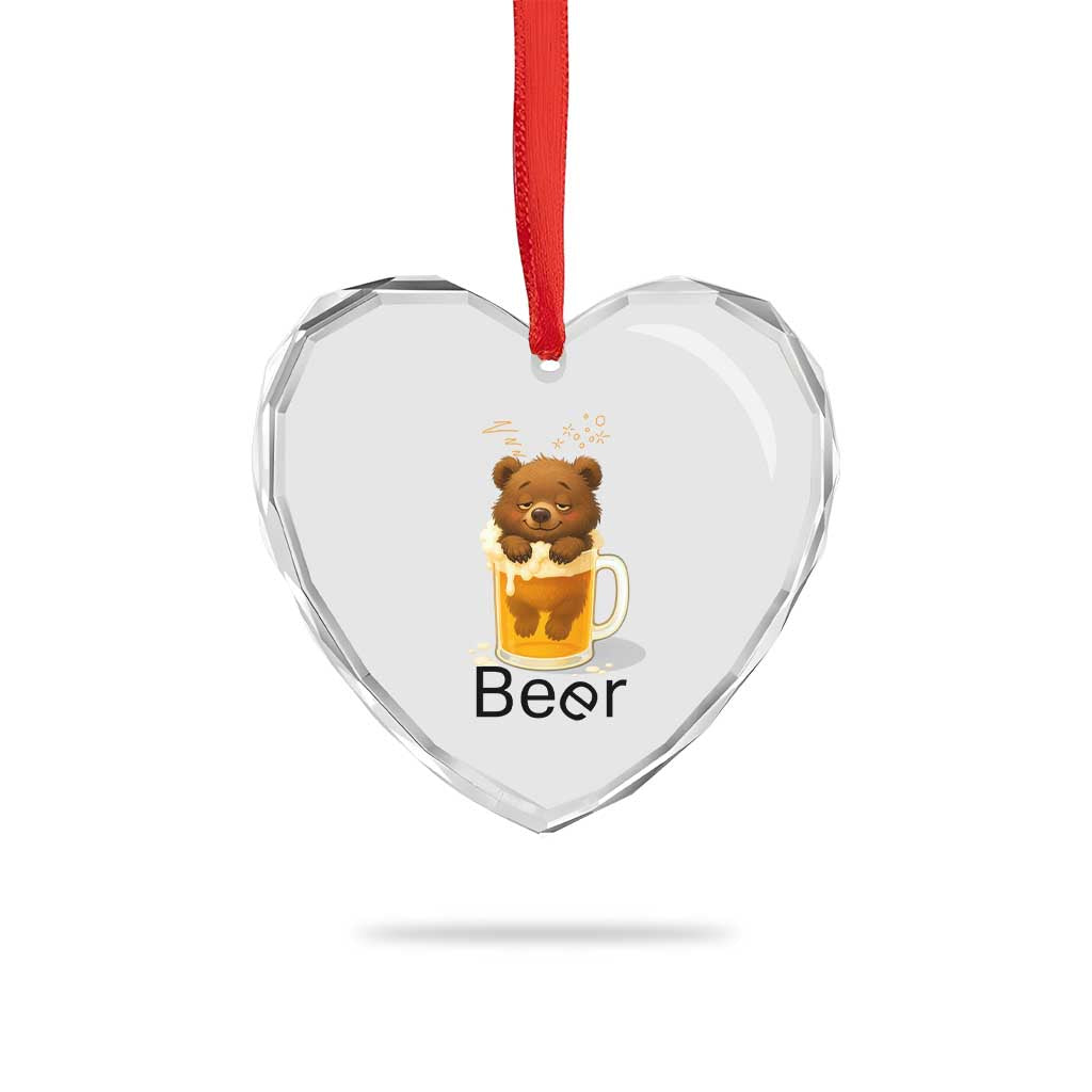 Funny Drinking Lover Heart Crystal Glass Ornament Bear In Beer Glass - Wonder Print Shop