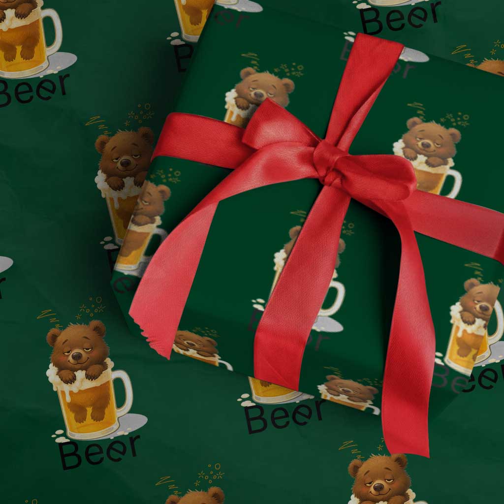 Funny Drinking Lover Wrapping Paper Roll Bear In Beer Glass - Wonder Print Shop