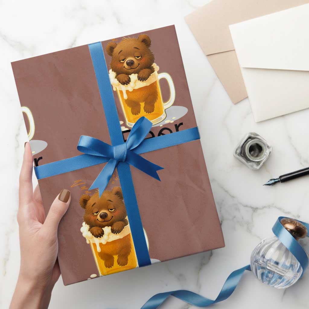 Funny Drinking Lover Wrapping Paper Roll Bear In Beer Glass - Wonder Print Shop