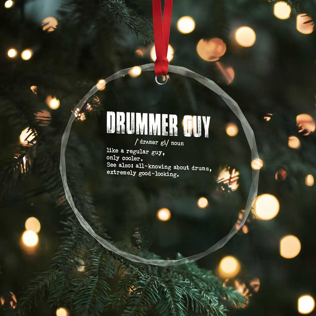 Funny Drummer Guy Crystal Glass Ornament Definition Vintage Drums Drumming - Wonder Print Shop
