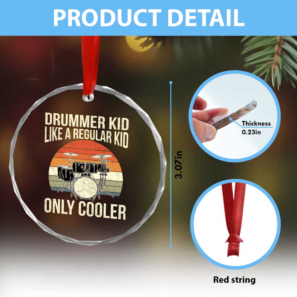 Funny Drummer Kid Crystal Glass Ornament Like A Regular Kid But Cooler Boys Girls Kids - Wonder Print Shop
