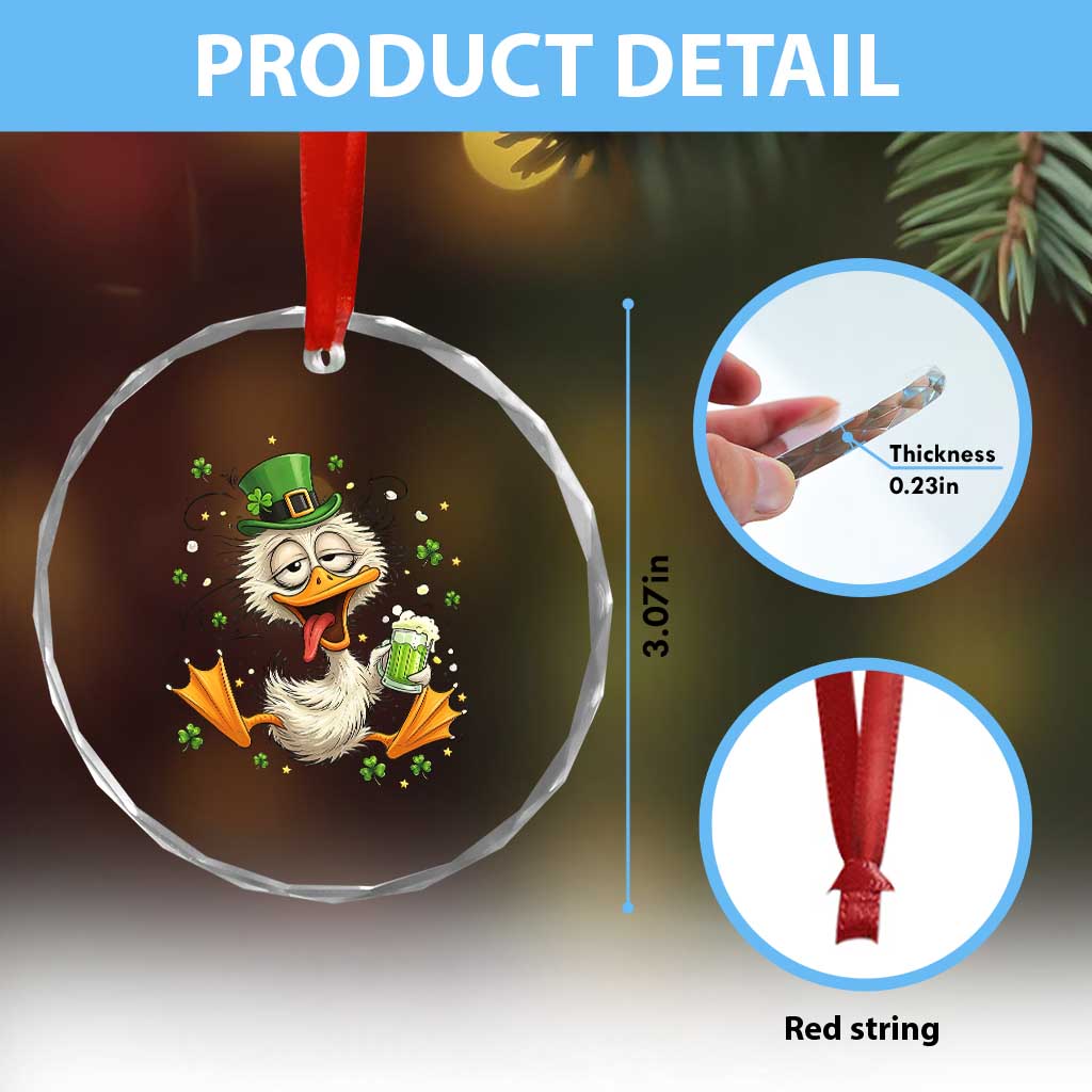 Funny Drunk Irish Duck Crystal Glass Ornament St Patricks Day Gift