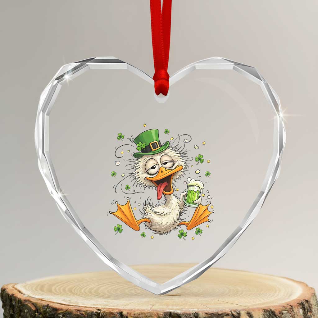 Funny Drunk Irish Duck Heart Crystal Glass Ornament St Patricks Day Gift