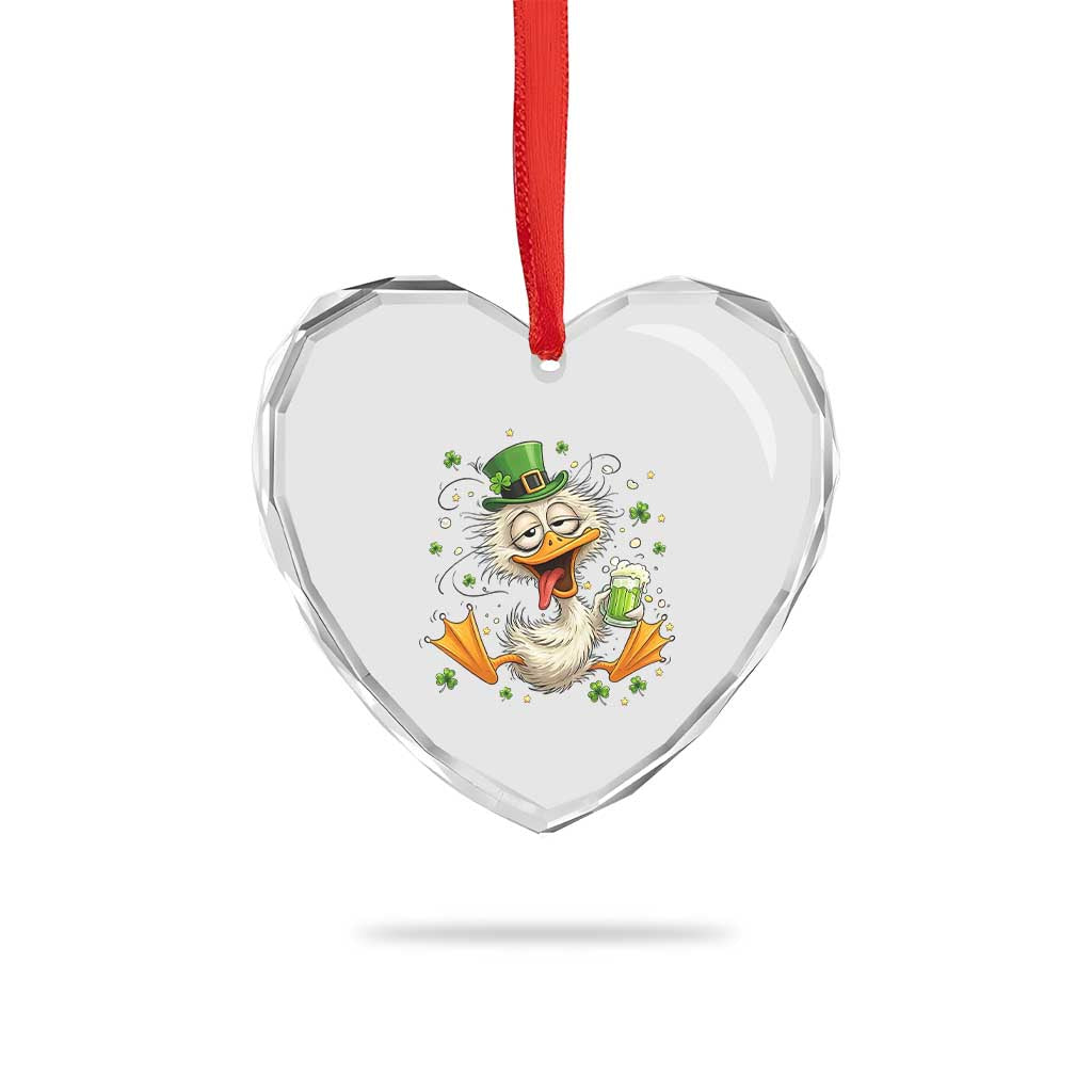Funny Drunk Irish Duck Heart Crystal Glass Ornament St Patricks Day Gift