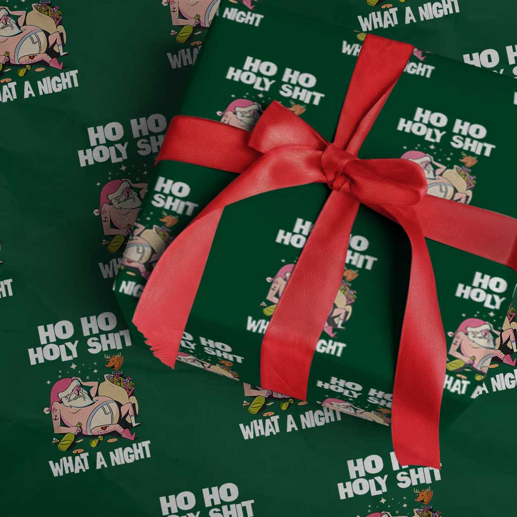 Funny Drunk Santa Wrapping Paper Roll Ho Ho Holy Shirt What A Night