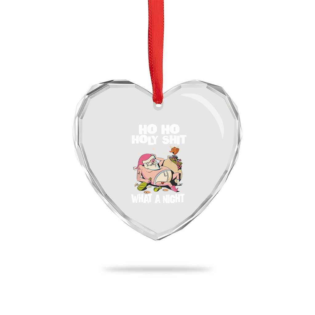 Funny Drunk Santa Heart Crystal Glass Ornament Ho Ho Holy ornamentWhat A Night - Wonder Print Shop