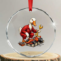 Funny Duck Mechanic Race Car Pit Crew Crystal Glass Ornament Motorsports Enthusiast Auto Repair