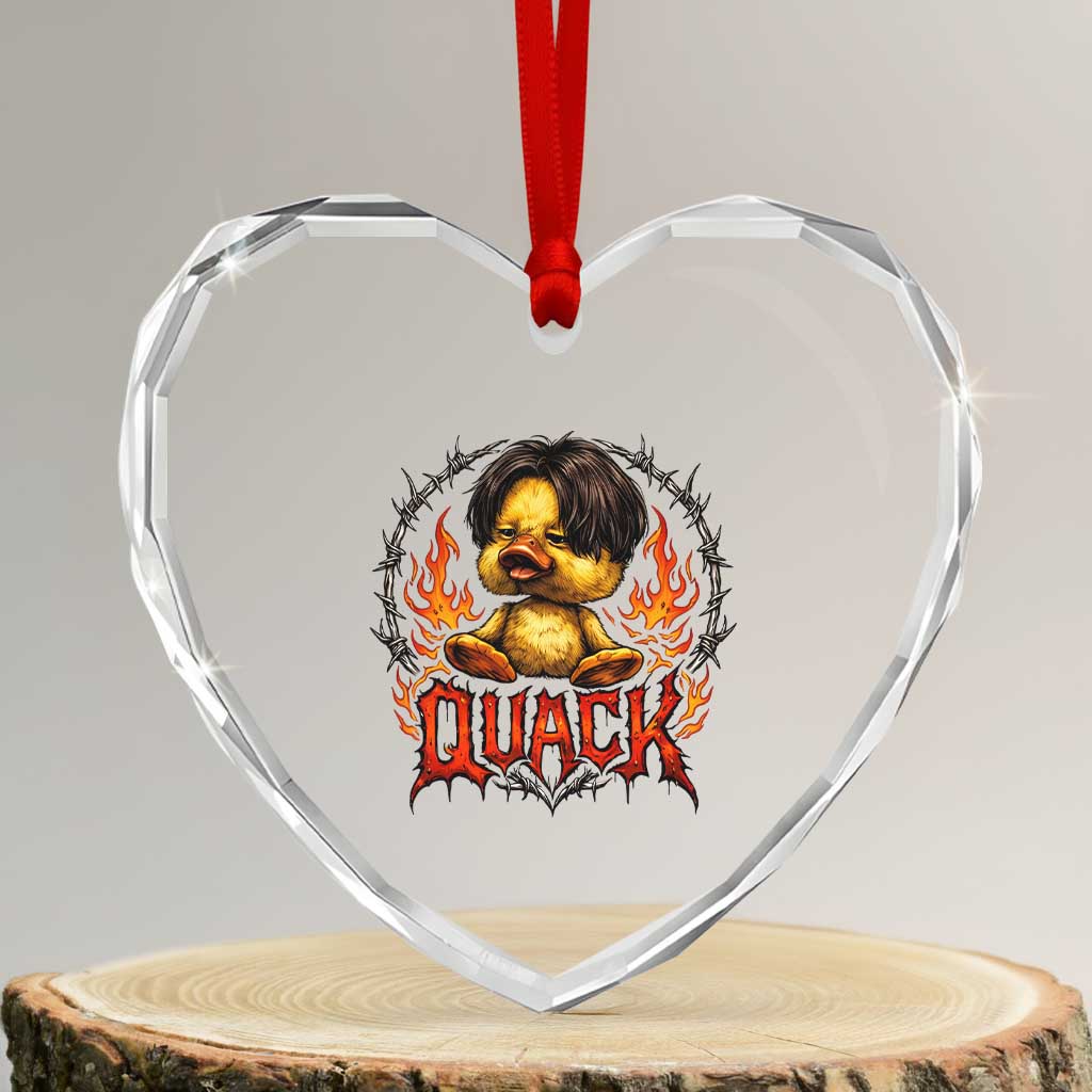 Funny Duck Metal Concert Heart Crystal Glass Ornament Rock Band Quack Meme
