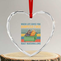 Funny Dumpster Fire Raccoon Heart Crystal Glass Ornament When Life Gives You Dumpster Fires Roast Marshmallows Retro Vintage - Wonder Print Shop