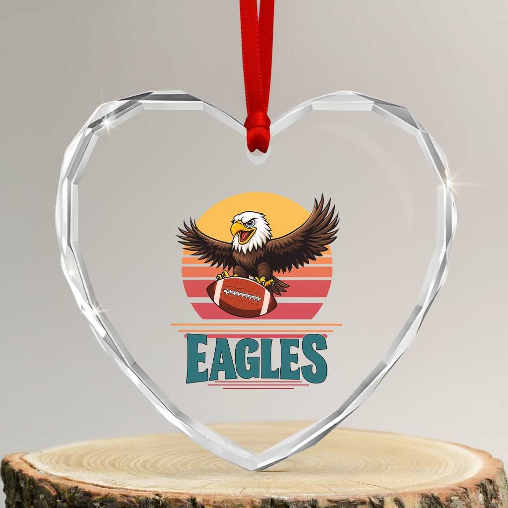 Funny Eagle Football Fan Heart Crystal Glass Ornament Retro Vintage Style - Wonder Print Shop