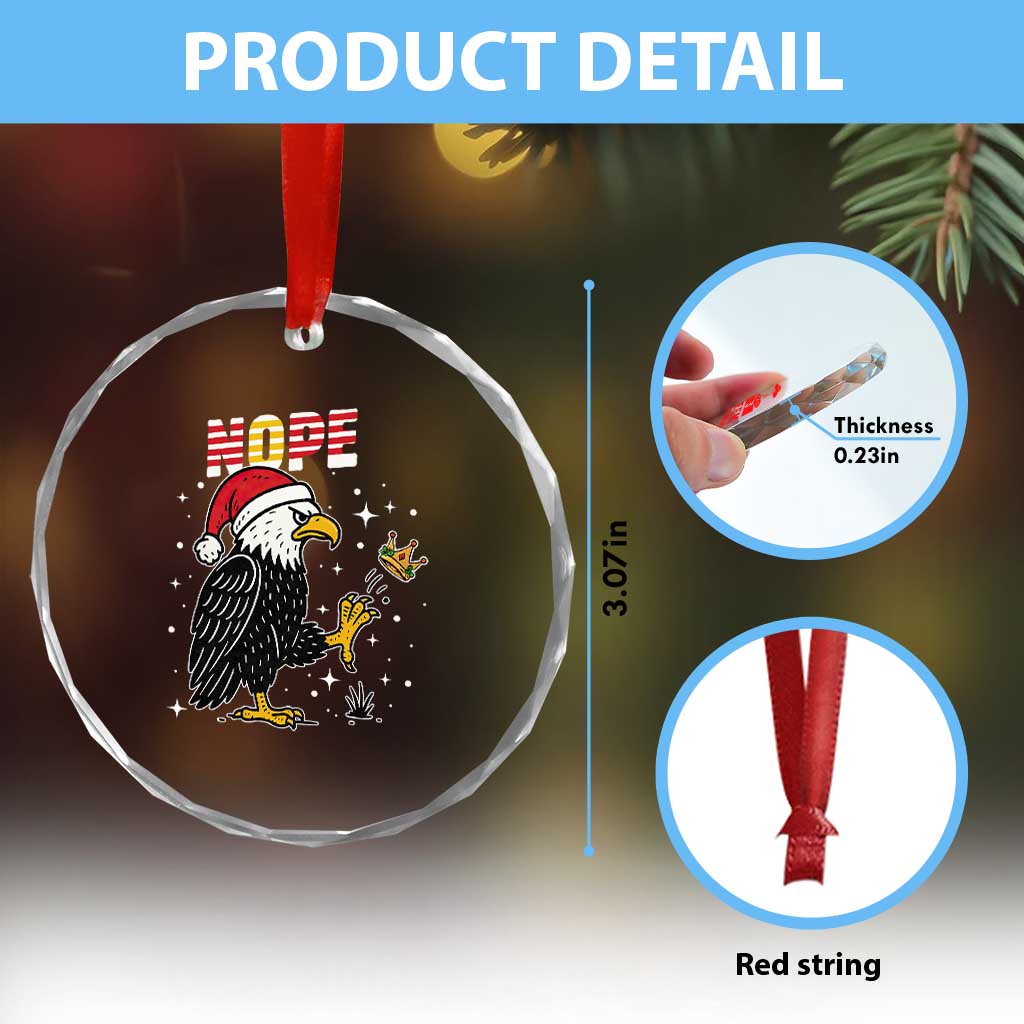 Funny Eagle No Kings In America Christmas 2025 Crystal Glass Ornament - Wonder Print Shop