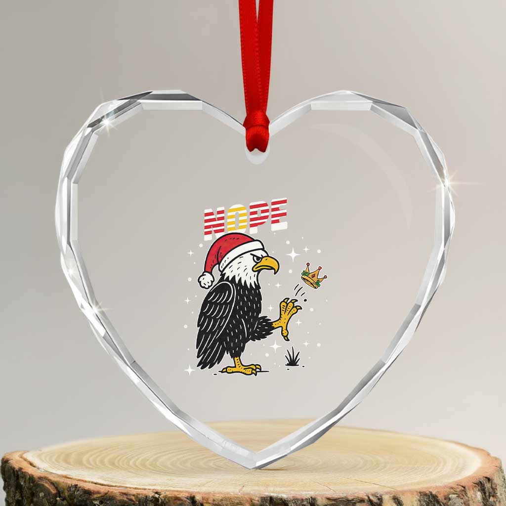Funny Eagle No Kings In America Christmas 2025 Heart Crystal Glass Ornament - Wonder Print Shop