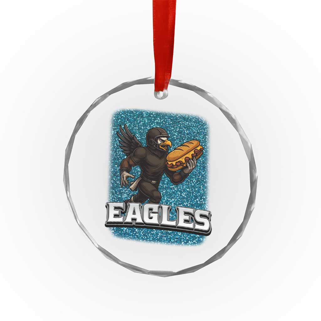 Funny Eagle With Cheesesteak Crystal Glass Ornament Football Glitter Print - Wonder Print Shop