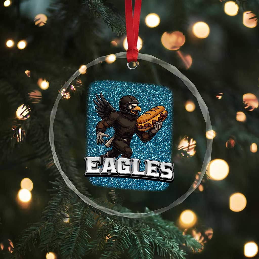 Funny Eagle With Cheesesteak Crystal Glass Ornament Football Glitter Print - Wonder Print Shop