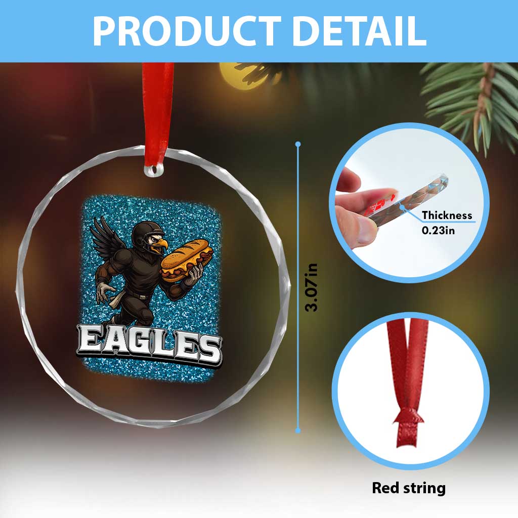 Funny Eagle With Cheesesteak Crystal Glass Ornament Football Glitter Print - Wonder Print Shop